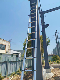 Telescopic ladder resting on concrete column
