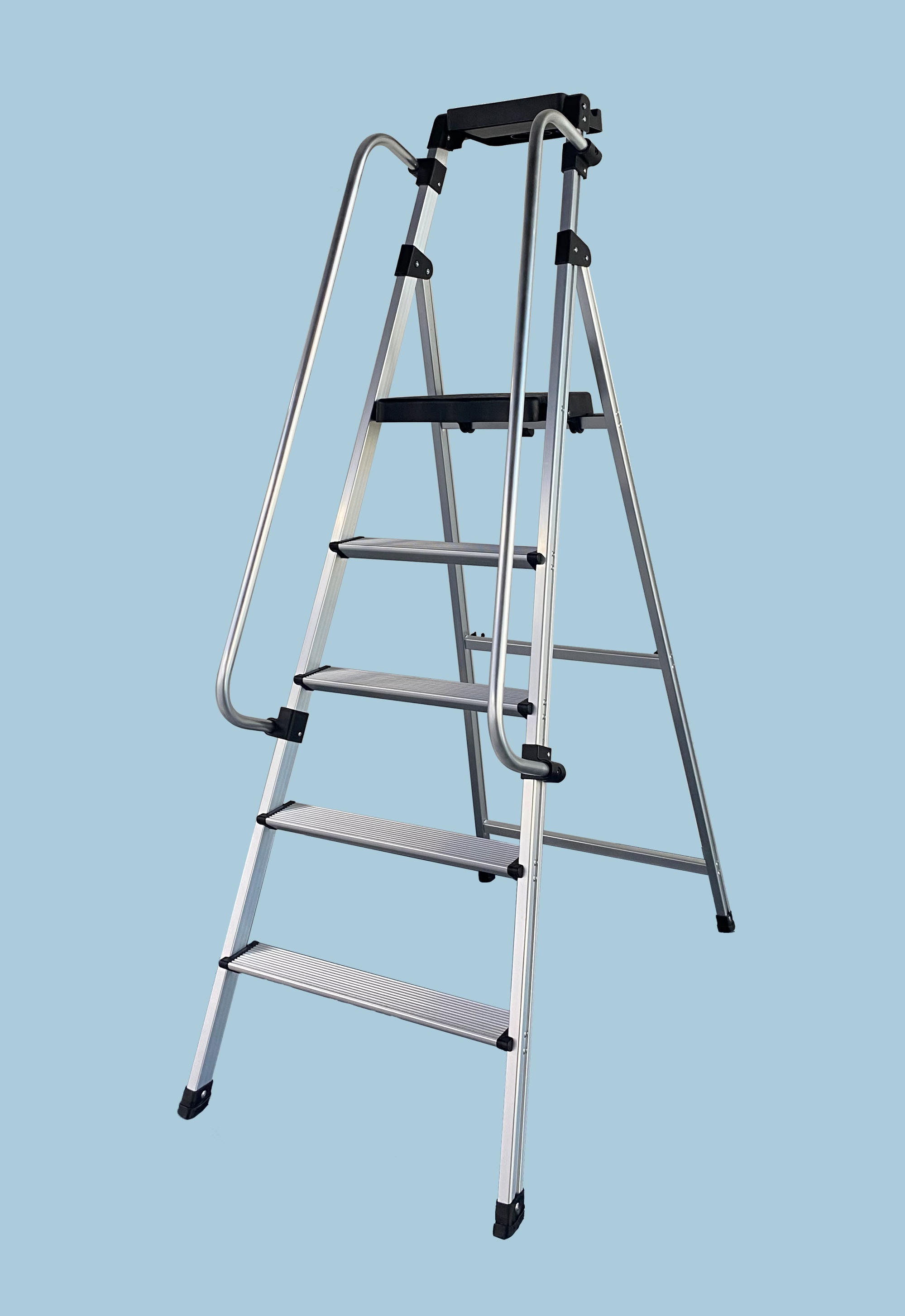 Household ladder with handrail