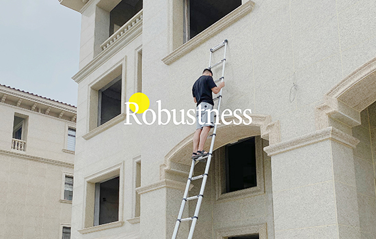 A man is climbing up the second floor of a villa with a telescopic ladder 20 ft