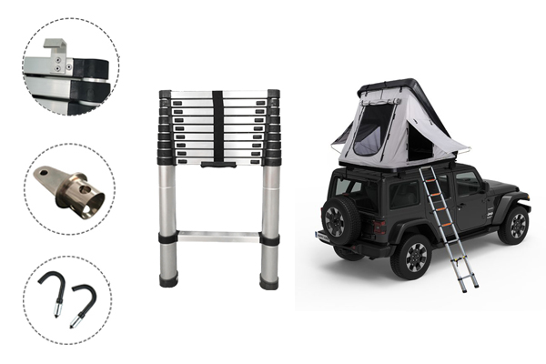 telescopic ladder with three accessories used as tent ladder
